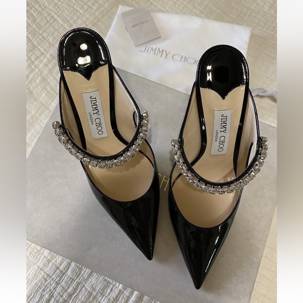 Jimmy Choo Bing 100 Patent Crystal Strap Pumps Black 37.5